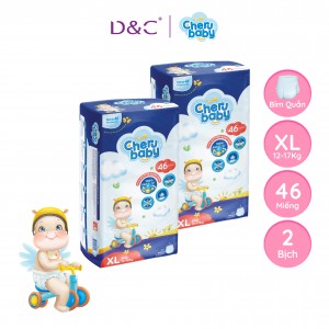 Combo 2 bịch Tã/Bỉm Quần CHERUBABY Kép Chống Tràn, Siêu Mỏng, Thoáng Khí, Chống Lằn Size XL Cho Bé 12kg-17kg 46 Miếng